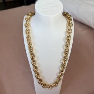 Heavy Vintage Gold Tone Rope Chain Necklace | Chunky Textured Toggle Clasp